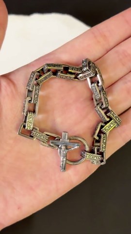 Oxidized Sterling Silver Box Chain Bracelet for Men, Crucifix Cross Clasp, Religious Jewelry - Etsy