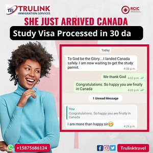 Our client whose study visa was approved in 30 days arrived Canada today. She was so happy that her dream has finally become a reality. We submitted her application on the 7th of March 2022, her visa was approved on the 7th of April 2022 and today she landed in Canada. Her visa processing and arrival in Canada was all completed in less than 60 days. Nothing is impossible when you work with Trulink Immigration Services. Reach out to us today if you also want an experience like this. Our whatsapp 