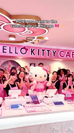 Come say hello! 🎀☕✨ Hello Kitty Cafe Chicago is officially open! Stop by for delicious treats, specialty drinks, exclusive merchandise, and all the supercute moments waiting inside. 💖 #hellokitty #hellokittycafe #chicago