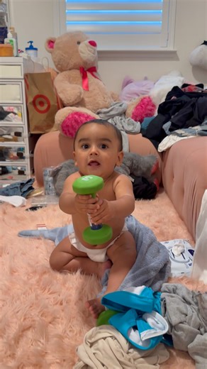 Baby shows off his strength! #shorts