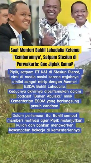 Saat Menteri Bahlil Lahadalia Ketemu 'Kembarannya', Satpam Stasiun di Purwakarta