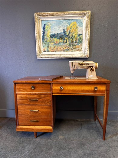 Vintage MCM Walnut Sewing Machine Table With Singer Model 500A Rocketeer - Etsy