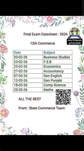 pseb class 12 datesheet 2026 board exam #shorts #psebclass12datesheet2026 #psebboardexam