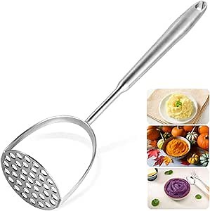 Potato Masher Stainless Steel, 14 Inch Potato Smasher - Kitchen Essential for Mashed Potatoes, Pumpkin, Carrots, Avocado & Fruits, Heavy Duty Metal Mashing Utensil (Silver)