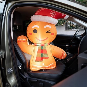 Christmas Inflatable Car Decoration Gingerbread Car Buddy with 12V Car Plug, LED Lights Outdoor Christmas Decoration Blow-Up Easy Set-up, Xmas Decorations Holiday Season for Automotive Accents