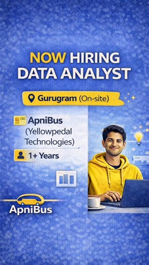 Himanshu Bansal on Instagram: "🚨 HIRING ALERT: Data Analyst (Gurugram – On-site) 🚨 Looking to work on real business data, build dashboards, write SQL, and actually see your insights drive decisions? This opportunity at ApniBus might be for you 👇 ✅ 1+ years experience ✅ SQL, Python, BI tools ✅ Fast-growing startup environment ✅ High ownership & learning 📩 Apply now — details in the last slide ✨ Follow @datawithhb for more verified data & analytics roles 👉 Tag someone who’s job hunting 👉 Sav