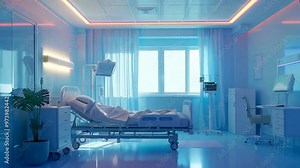 Clean hospital room with sanitized equipment and bright lighting Stock Video