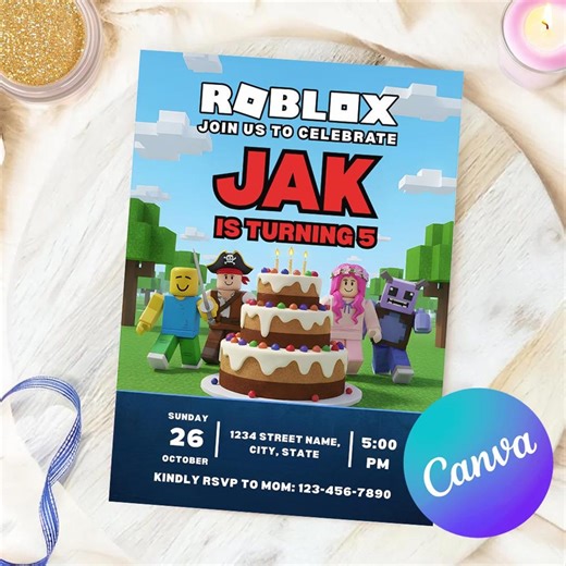Editable Roblox Birthday Invitation Template | Fun Game-themed Canva Birthday Card | Full Customizable Digital Invite - Etsy