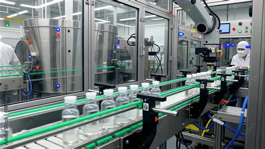 Modern Pharmaceutical Manufacturing: Automated Bottling Line in a Cleanroom Facility