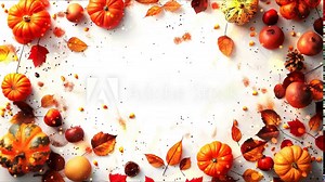 Autumn background showing pumpkins and fall leaves framing blank space. Vibrant colors and candy corn create festive fall border frame. Perfect for holiday projects Stock Video