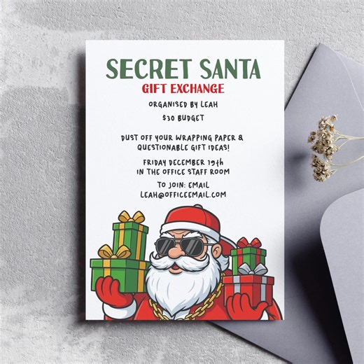 Editable Secret Santa Gift Exchange Invitation Flyer (A5 Digital Download Printable Template) - Etsy
