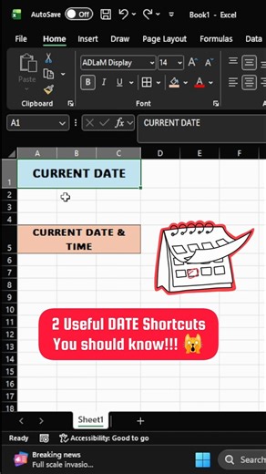 Date shortcut in 1 sec ⏳⚡#ExcelTips #ShortcutKeys