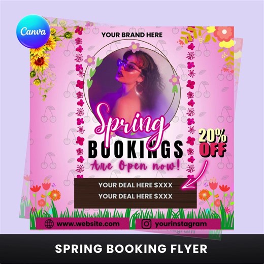 Spring Booking Flyer Canva Template | Spring Sale Flyer | Editable Beauty Salon Booking Flyer | 20% off Promo - Etsy