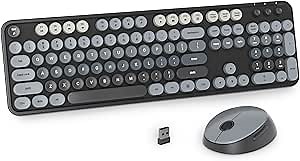 Black Wireless Keyboard and Mouse, Cute Keyboard and Mouse Combo, Full Size Typewriter Keyboards with Number Pad, Colorful Key Board for Pc Laptop