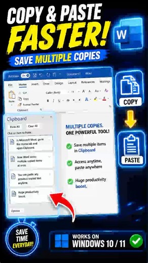 Copy & Paste Multiple Items at Once in Microsoft Word | Clipboard Trick for Windows 10/11 #shorts