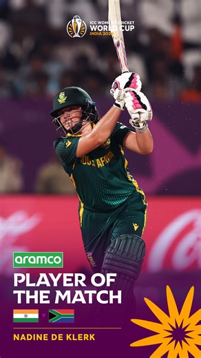 Nadine de Klerk's rapid 84* helped the Proteas beat India in an all-time thriller 👊 Watch the highlights of her aramco POTM performance here 📹 #CWC25 #INDvSA | ICC Cricket World Cup