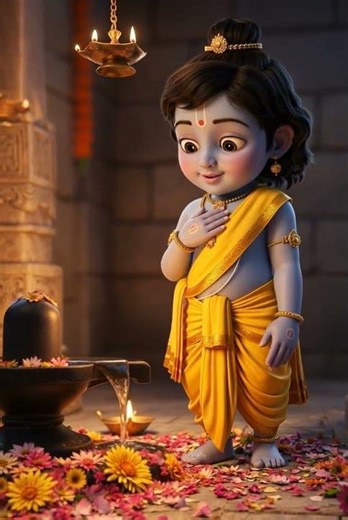 Little Krishna Finds Peace in Shiva’s Blessing 🕉️💙