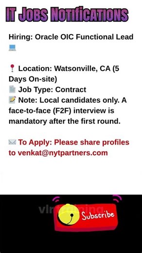 Oracle OIC Functional Lead Job in Watsonville, CA Oct 10, 2025