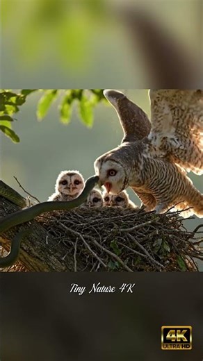 Owl Defends Chicks from Snake Attack | Incredible Wildlife Battle in 4K