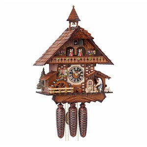 Black Forest Chalet Clock with Moving Wood Chopper by Hönes