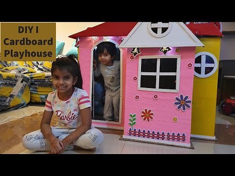 DIY How to make a cardboard playhouse for kids | Colourful cardboard house