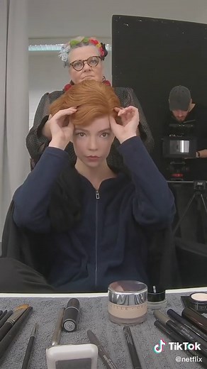 Anya Taylor-Joy getting into character for #thequeensgambit #netflix #fromthemakeupchair