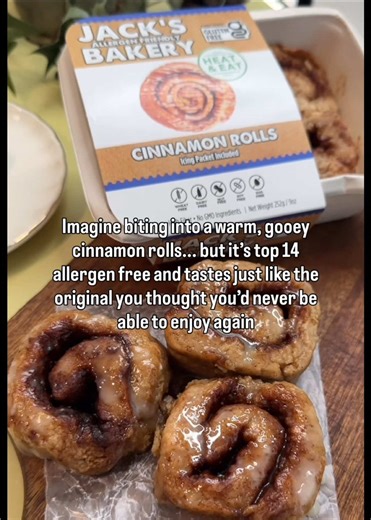 If you’ve been living with food allergies or celiac for years, you know how certain foods slowly stop feeling like an option 💛 These cinnamon rolls are about bringing one of those comforts back! They’re top 14 allergen-free, fully baked, and easy to heat & eat — made so people who thought cinnamon rolls were off-limits can enjoy them again without worry! You can find them at Sprouts in the bakery section or order online, link in bio ✨ #glutenfreecinnamonrolls #nostalgiafood #cozyfood #allergenf