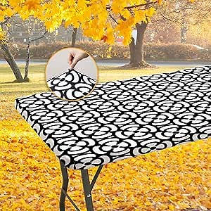 Rectangle Picnic Table Cloth Waterproof Elastic Fitted Table Covers for 6 Foot Folding Tables Protector for Picnic Washable Polyester Table Cover for Camping Dining Indoor and Outdoor(30" x 72"）
