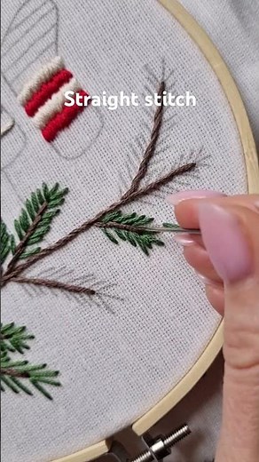 Embroidering a Pine Branch 🌲✨ | Christmas Socks Pattern #embroidery #tutorial #diy #christmas #craft