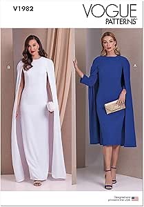 Vogue V1982B5 Misses' Fitted Cape Dresses Sewing Pattern Packet, Design Code V1982, Sizes 8-10-12-14-16