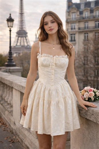 Romantic Ivory Lace Mini Dress | Cottagecore Corset Style | Feminine Summer Dress - Etsy