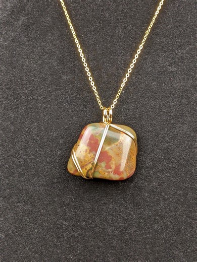 Handmade Wire Wrapped Fancy Jasper Pendant Necklace, Gold-tone Chain - Etsy