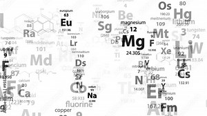 chemistry periodic table chemical structure formula loop white flying text. words looping animation