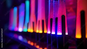 A series of colorful LED lights ling and changing in sync with the music playing in the background. . Stock Video