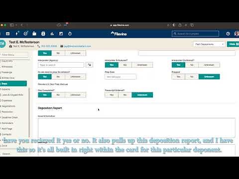 Filevine Tutorial, the depositions tab