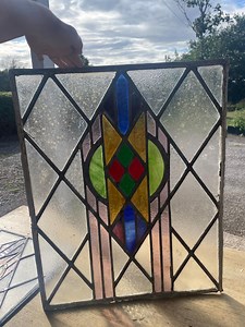 Antique Art Deco Stained Glass Window Panel: Geometric Design - Etsy