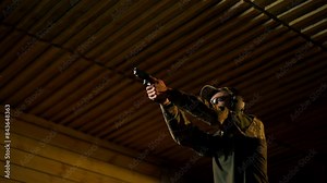close up at a professional shooting range a military trainer reloading a pistol ready to shoot make shoot