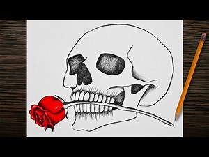 How to Draw Skull with Red roses || Easy✅-Tattoo Art
