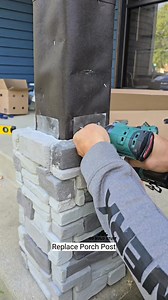 Replacing a rotten porch post with mortarless stone veneer ✨🪨 #AdornStone #EcoLuxe #StoneVeneer | Gorec kz