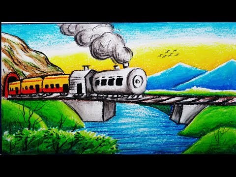 Train Scenery Drawing || Train Journey #drawing #youtube