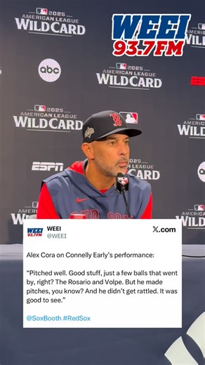 Alex Cora on Connelly Early’s performance: “Pitched well. Good stuff, just a few balls that went by, right? The Rosario and Volpe. But he made pitches, you know? And he didn’t get rattled. It was good to see.” #redsox #mlb #redsoxnation #redsoxbaseball #fenway #fenwaypark #redsoxfan #greenmonster #wallythegreenmonster #goredsox #letsgoredsox #gosox #sox #soxnation #fyp #alexcora #cora #mlbpostseason #postseasonbaseball #postseason #mlbplayoffs #playoffs #octoberbaseball #wildcard | WEEI Boston's