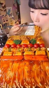 SPICY FIRE NOODLES 🤤 🔥 Fire Mushrooms, Korean Beef Intestine, Chicken & Sausage Mukbang ASMR