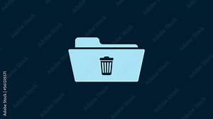 White Delete folder icon isolated on blue background. Folder with recycle bin. Delete or error folder. Close computer information folder sign. 4K Video motion graphic animation