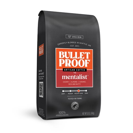 Bulletproof The Mentalist Medium-Dark Roast Whole Bean Coffee, 12 Ounces, 100% Arabica Coffee, Clean Coffee Tested for Toxins, Packaging May Vary