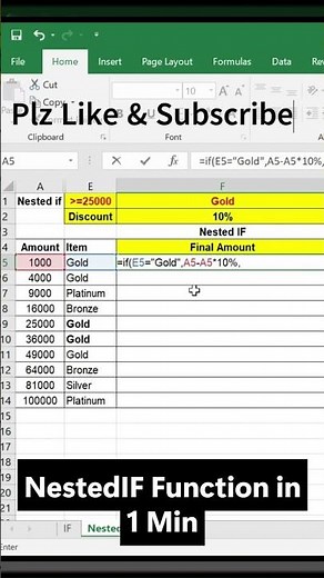 Excel Nested IF Function | Quick Shorts Tutorial