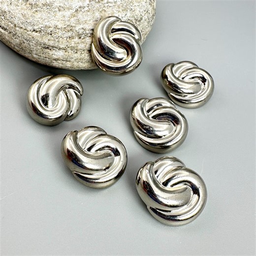6 Vintage Silver Swirl Buttons 19mm Textured Love Knot Lightweight Metallic Plastic - Etsy