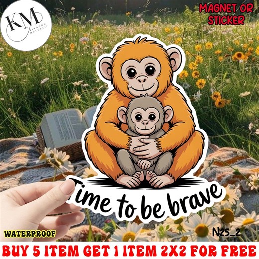 Monkey Sticker, "time to Be Brave" Affirmation, Vinyl Laptop Water Bottle, Punch the Monkey - Etsy