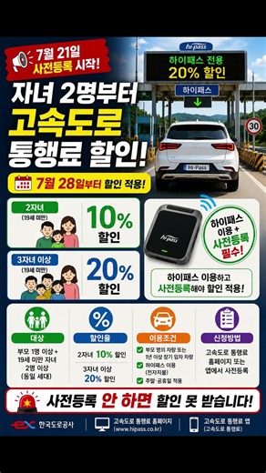 자녀 2명부터 고속도로 통행료 할인! #정보 #고속도로 #하이패스 #픽노트