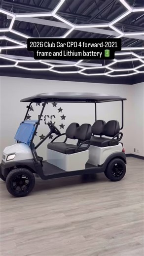 Highly anticipated New CPO (Certified Pre Owned) Club Car 4 facing forward golf cart 🛺 What Makes it Certified? •Multi- point inspection of steering , brakes, electrical, etc •Replacement of all worn out parts or components with New OEM Club Car parts •Testing to Ensure Manufacture Level performance 4 forward Certified Pre Owned Exterior New White body New seats in black New canopy in black New wheels/ tires 12” Matte black and oversized tires for enhanced ride quality LED light kit USB charge 