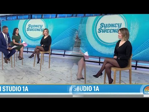 Sydney Sweeney looks great seated in a short black dress w/black pantyhose. Today Show 03 20